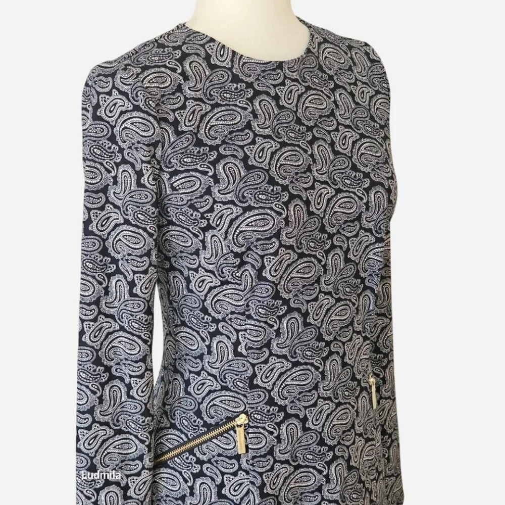 MICHAEL Michael Kors Women's Size 2‎ Navy and White Paisley Long Sleeve Dress